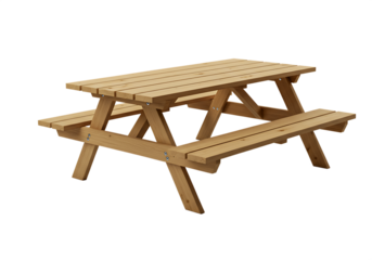 Rustic wooden picnic table Isolated on transparent background showing design and construction