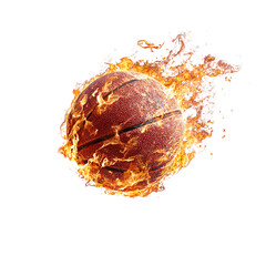 A basketball engulfed in flames against with smoke and fire effects transparent background
 