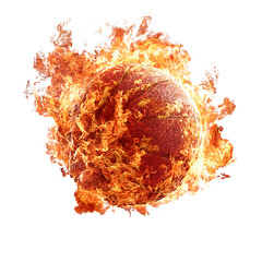 A basketball engulfed in flames against with smoke and fire effects transparent background
 