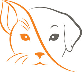 Cat and dog face logo design in minimalist style  