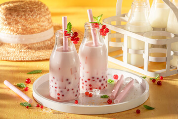 Fresh and chilled red currant bubble tea for warm days.