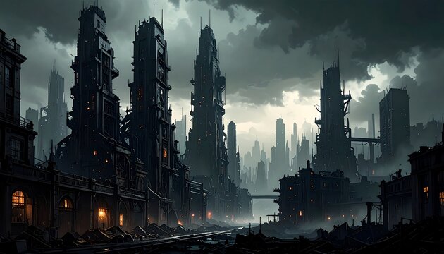 Dark, futuristic cityscape