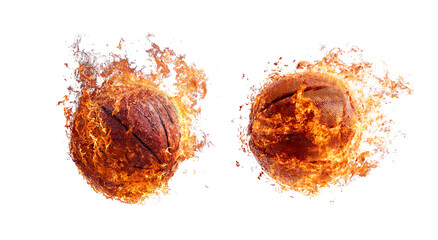 A basketball engulfed in flames against with smoke and fire effects transparent background
 