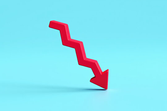 Red Arrow Pointing Downward on Light Blue Background Symbolizing Economic Decline, Business Loss, and Financial Downturn in Global Markets