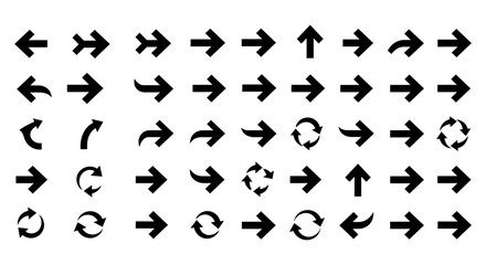 Collection of black arrow symbols indicating various directions and movements