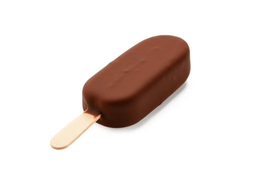 Delicious chocolate covered ice cream bar on a wooden stick Isolated on transparent background