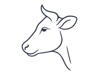 Elegant One Line Drawing of Cow Head Minimalist Farm Animal Art