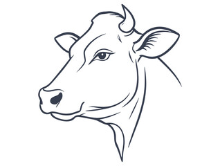 Elegant One Line Drawing of Cow Head Minimalist Farm Animal Art