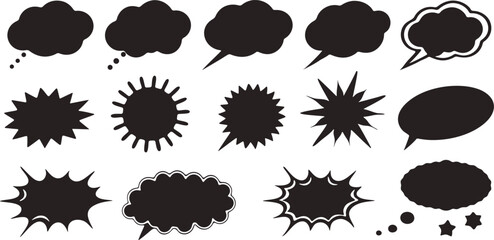Collection of Speech Bubbles Starburst Shapes on Background Handdrawn Comic Elements