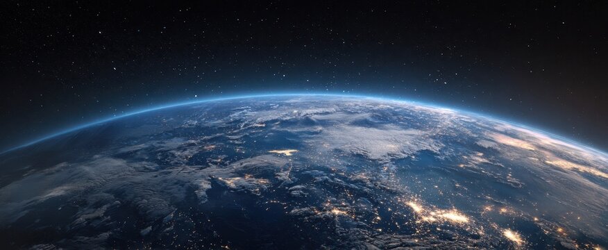 The stunning view of Earth from space showcasing its blue atmosphere and vibrant continents. - Powered by Adobe