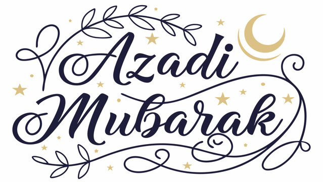 Azadi mubarak text design with crescent moon stars and floral accents for independence day celebration - Powered by Adobe