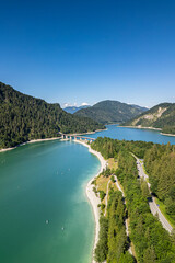 Germany, Bavaria, aerial view to Sylvenstein reservoir