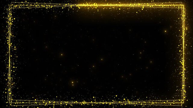 Glitter frame border Holiday Background Golden frame with bright sparkles copy space background. Celebration gold glitter. Shiny dust. Falling sparkling glittering border, Mockup, holiday decoration