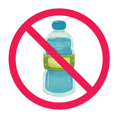 Forbidden drink sign, no drinking allowed sign, forbidden water bottle sign, drink water bottle with red crossed circle symbol