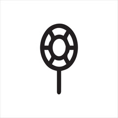 Obraz premium Simple Black Outline Icon of a Unique Lollipop Candy or Stylized Magnifying Glass