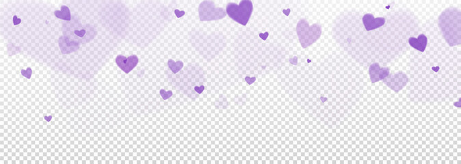 Set of flying hearts red, pink, blue and orange in diffused light on white background, vector png. Delicate romantic decor for postcards, congratulations, weddings, advertising.