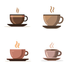 Set of steaming coffee cup illustrations in soft tones. Ideal for cafe branding, breakfast visuals, or hot beverage icons.

