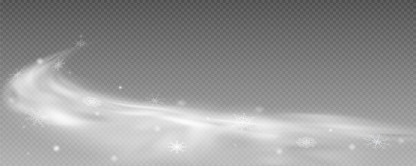 Winter background with falling snowflakes isolated on transparent background, vector png. Snowfall, blizzard, snow storm, snow hurricane. Snowflakes.