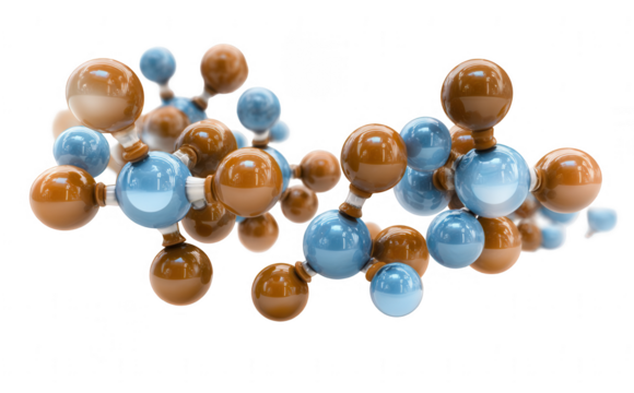 brown and blue-colored molecules isolated on a white background, png, transparent
