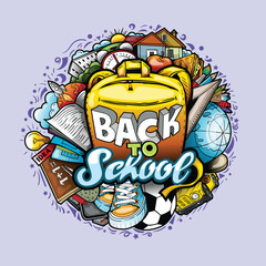 Back to school is a doodle vector collection, collage with all school supplies.