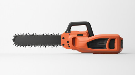 Fototapeta premium modern electric chainsaw with an orange body and black details, designed for efficient cutting and outdoor tool use.