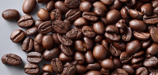 Fototapeta premium The rich assortment of roasted coffee beans on a textured surface.