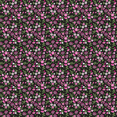 seamless pattern with small flowers in black background, textile print little floral pattern vector illustration design