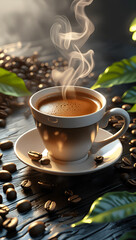 cup of coffee with beans