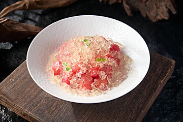 Delicious Chinese cold dish: sugar pickled cherry tomatoes with crystal powder