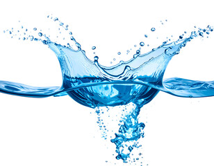 Clear blue water explodes into a beautiful crown and energetic droplets above and below.