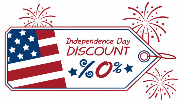 Independence day discount tag featuring american flag and fireworks design for promotional advertising - Powered by Adobe
