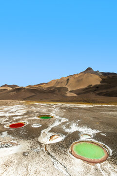 Vibrant saline ponds in La Puna, Argentina highlands