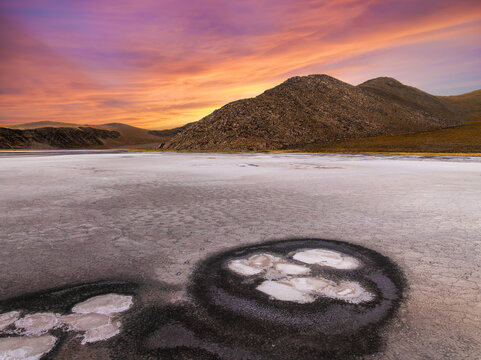 Saline landscape at sunset in La Puna, Argentina