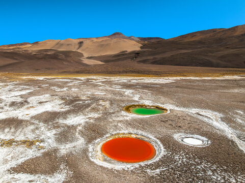 Colorful saline ponds in the La Puna landscape, Argentina
