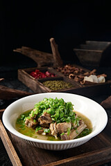 Hunan style Chinese food pork ribs with green pepper soup