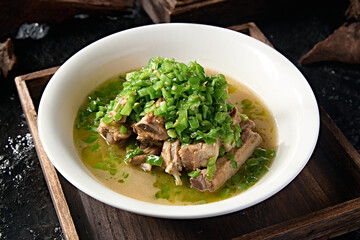 Hunan style Chinese food pork ribs with green pepper soup