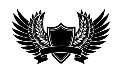 Dynamic Emblem Design, Shield with Wings, Graphic Artwork, Digital Environment, Abstract Viewpoint, Creative Concept