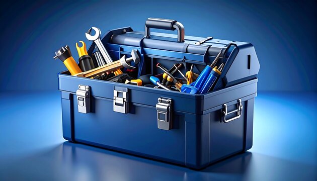 Blue toolbox filled with tools - Powered by Adobe