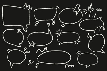 Hand-drawn comic speech bubbles with fun cartoon emotions. Rough chalk for school presentations, kids posters, humorous notes. Minimal and emotional for visual clarity.
