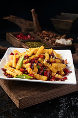 Chinese food Hunan spicy fried wolf tooth potato fries