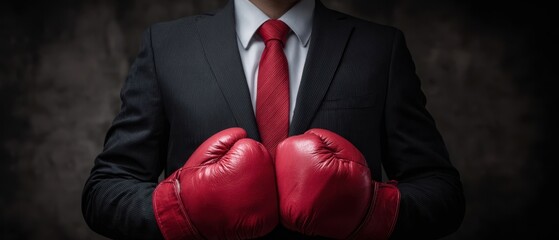 The Businessman in Boxing Gloves Ready for a New Challenge