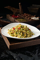Homemade stir-fried rice pepper, pickled mustard greens and young bamboo shoots
