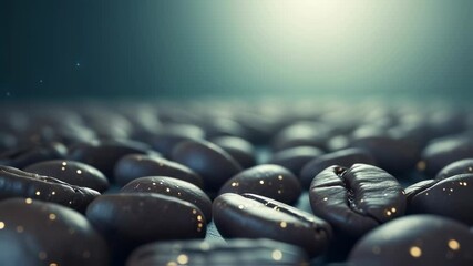 Coffee beans with digital network overlay. Connected data lines on roasted coffee. IOT and smart food concept, video footage. - Powered by Adobe