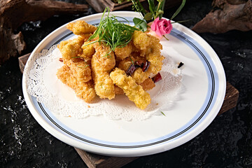 Chinese style gourmet fried eggplant strips