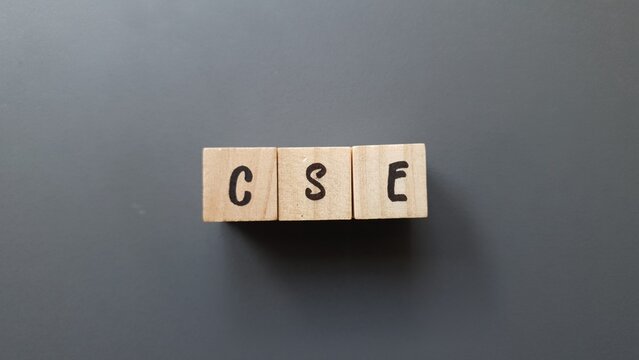 CSE acronym made of wooden letter cubes on dark background. Comisión de Supervisión del Crédito (Credit Supervisory Commission) - Powered by Adobe