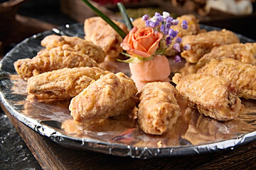 Delicious garlic fried chicken wings