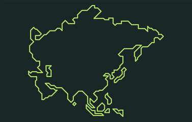 Stylized dark map of the continent of Asia in a simple style