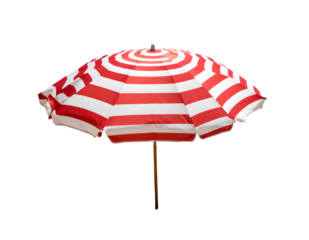 red and white striped beach umbrella isolated on transparent background Generative Ai.
