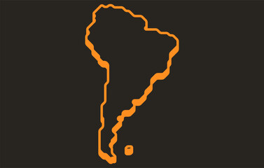 Stylized dark isometric map of the continent of South America in a simple style
