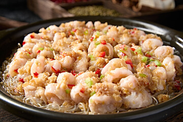 Chinese food: garlic rice pepper casserole vermicelli shrimp